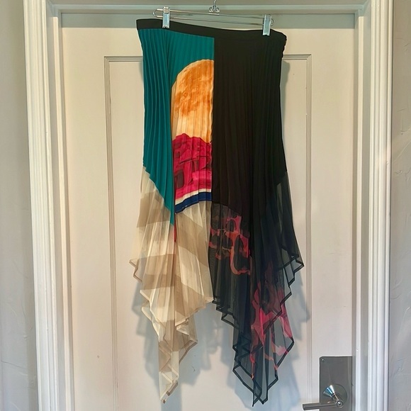 🆕 H&M Studio 2020 Sun Colorful Printed Pleated Asymmetrical High-waisted Skirt - Picture 4 of 10